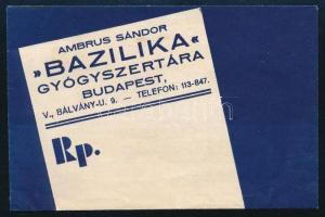 Ambrus Sándor "Bazilika" Gyógyszertára Budapest V. receptboríték