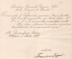 1839 Lajcsák Ferenc (1772-1843) váradi püspök aláírása egy egyházi okiraton, váradvelencei parókiána...