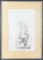 Rubint Ávrahám Péter (1958-): Ülő nő (akt), 1998. Ceruza, papír, jelzett. Üvegezett fakeretben, 41×2...