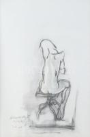 Rubint Ávrahám Péter (1958-): Ülő nő (akt), 1998. Ceruza, papír, jelzett. Üvegezett fakeretben, 41×2...