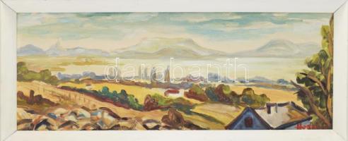 Hosszó József (-): Balatoni táj. Olaj, farost, jelzett. Fakeretben, 30×80 cm.