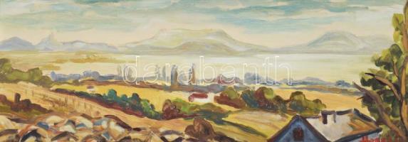 Hosszó József (-): Balatoni táj. Olaj, farost, jelzett. Fakeretben, 30×80 cm