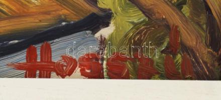 Hosszó József (-): Balatoni táj. Olaj, farost, jelzett. Fakeretben, 30×80 cm