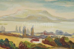 Hosszó József (-): Balatoni táj. Olaj, farost, jelzett. Fakeretben, 30×80 cm