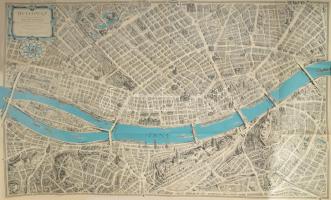 1963 Budapest távlati térképe - belső terület. A műemlékek, emlékművek és kulturális intézmények feltüntetésével. Tervezte és rajzolta: Mácsai István és Kass János. Bp., Képzőművészeti Alap - Kartográfiai Vállalat, hajtások mentén szakadt, foltos, 117x82 cm