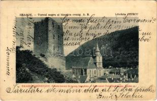 1915 Brassó, Kronstadt, Brasov; Fekete torony és evangélikus templom. W.L. Bp. 6863. / Schwarzer Turm und evang. Kirche / Turnul negru si biserica evang A.B. / tower and Lutheran church (Rb)