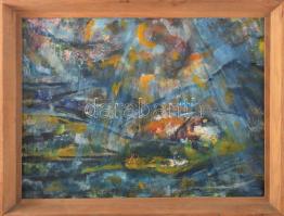 Jelzés nélkül: Színes táj. Olaj, farost. Fakeretben, 33×43 cm.
