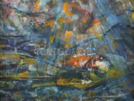 Jelzés nélkül: Színes táj. Olaj, farost. Fakeretben, 33×43 cm