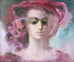 Győrffy Éva (1931-2022): Lila virág. Olaj, farost. Jelzett, hátoldalán hátoldalán Horizont Művészeti...