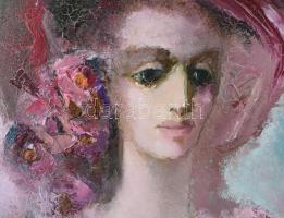 Győrffy Éva (1931-2022): Lila virág. Olaj, farost. Jelzett, hátoldalán hátoldalán Horizont Művészeti...