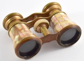 W. Campbell &amp; Co. Nachf Hamburg színházi távcső, gyöngyház rárakással, jelzett, 10x8 cm