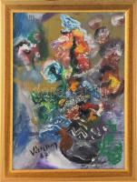 Olvashatatlan jelzéssel: Csendélet. Olaj, karton. Dekoratív fakeretben, 45×33 cm