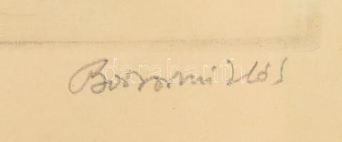 Borsos Miklós (1906-1990): Társaság. Rézkarc, papír, jelzett, üvegezett fakeretben. 19x29 cm