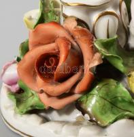 Herendi gyertyatartó / lámpatest, plasztikus rózsamintákkal, jelzett, sérülésekkel, m: 12 cm