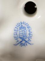 Herendi gyertyatartó / lámpatest, plasztikus rózsamintákkal, jelzett, sérülésekkel, m: 12 cm