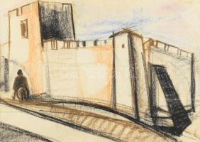 Barcsay Jenő jelzéssel: Vár. Kréta, papír, üvegezett fakeretben. 29,5x41 cm