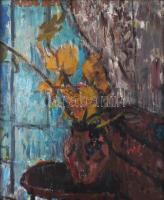 Antal Irén (1903-1999): Csendélet, olaj, farost, jelzett. Dekoratív, kissé kopott fakeretben. 60×50 ...