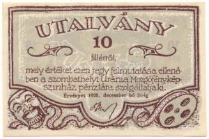 1920. Szombathely "Uránia Mozgófényképszínház" 10f utalvány T:XF Adamo SZO-7.1