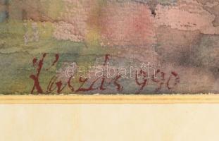 Kaszás István Viktor (1928-2015): Vízpart csónakkal (Tiszapart?). Pasztell, papír, jelzett. Üvegezet...