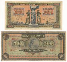 Görögország 1932. 500D "BA055 643477" + 1942. 5000D T:F, szép papír, VG Greece 1932. 500 Drachmai "BA055 643477" + 1942. 5000 Drachmai C:F, fine paper, VG Krause P#102, P#119