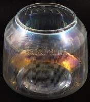 Irizáló felületű vonalazott virágtartó edény, jelzés nélkül, hibátlan, d: 15 cm, m: 13,5 cm