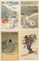 8 db MODERN magyar retro síelős képeslap, téli sport, vegyes minőségben. Képzőművészeti Alap / 8 modern Hungarian skiing postcrad, winter sport, in mixed quality