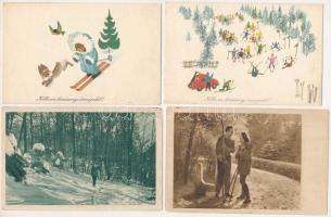 8 db MODERN magyar retro síelős képeslap, téli sport, vegyes minőségben. Képzőművészeti Alap / 8 mod...