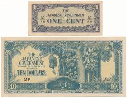 Malajzia / Malaja / Japán megszállás DN(1942-1944) 1c "M/AD" + 10$ "MP", "Banán Pénz" T:AU, pici anyaghiány az 1c-ből Malaysia / Malaya / Japanese Occupation ND(1942-1944) 1 Cent "M/AD" + 10 Dollars "MP", "Banana Money" C:AU, tiny missing material on 1 Cent Krause P#M1b, P#M7