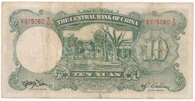 Kína 1936. 10Y "Central Bank of China", "X 975060 Y/U" T:F
China 1936. 10 Yuan ...