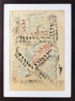 Ruzicskay György (1896-1993): Absztrakt kompozíció. Vegyes technika, papír, jelzett. Üvegezett fakeretben, 58x40 cm / mixed technique on paper, signed, framed