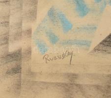 Ruzicskay György (1896-1993): Absztrakt kompozíció. Vegyes technika, papír, jelzett. Üvegezett faker...