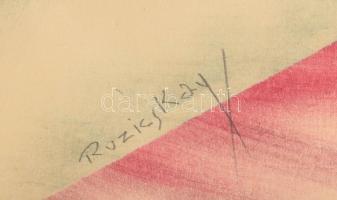 Ruzicskay György (1896-1993): Absztrakt kompozíció. Vegyes technika, papír, jelzett. Dakeretben, 50x...