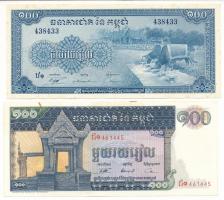 Kambodzsa DN(1963) 100R + DN(1972) 100R T:AU, hullámos papír, folt Cambodia ND(1963) 100 Riels + ND(1972) 100 Riels C:AU, wavy paper spot Krause P#12, P#13