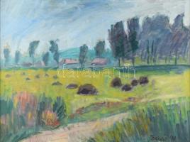 Tenkács Tibor (1913-1998): Mező, 1988. Olaj, farost, jelzett. Hátoldalán autográf felirattal és Szőn...