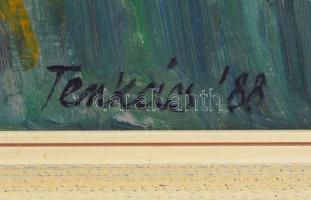 Tenkács Tibor (1913-1998): Mező, 1988. Olaj, farost, jelzett. Hátoldalán autográf felirattal és Szőn...