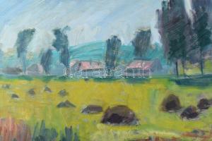 Tenkács Tibor (1913-1998): Mező, 1988. Olaj, farost, jelzett. Hátoldalán autográf felirattal és Szőn...