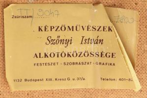 Tenkács Tibor (1913-1998): Mező, 1988. Olaj, farost, jelzett. Hátoldalán autográf felirattal és Szőn...