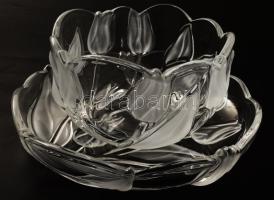 Kristályüveg pástétomkínáló szett, ezüstözött kanállal, d:18 cm, kanál h: 18 cm