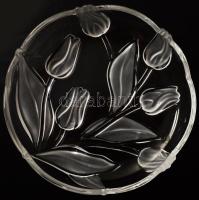 Kristályüveg pástétomkínáló szett, ezüstözött kanállal, d:18 cm, kanál h: 18 cm