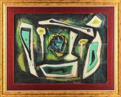 Hincz (?) jelzéssel: Kompozíció. Vegyes technika, karton. Üvegezett, dekoratív fakeretben. 37×49 cm