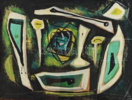 Hincz (?) jelzéssel: Kompozíció. Vegyes technika, karton. Üvegezett, dekoratív fakeretben. 37×49 cm