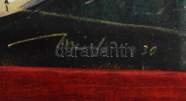 Hincz (?) jelzéssel: Kompozíció. Vegyes technika, karton. Üvegezett, dekoratív fakeretben. 37×49 cm