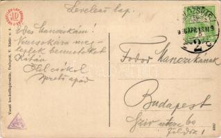 1916 Kolozsvár, Cluj; Mátyás király tér és szobor, Erdélyi Bank. Vasúti levelezőlapárusítás / square...