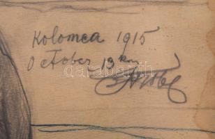 Olvashatatlan jelzéssel: I. világháborús katona vöröskeresztes kutyával (Kolmea/Kolomija, Galícia, U...