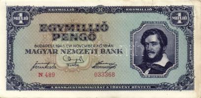 1945-46. 1000P (2x), 1000.000P (2x), 100.000.000P (3x) mindegyik egymásutáni sorszámokkal! T:II+,II