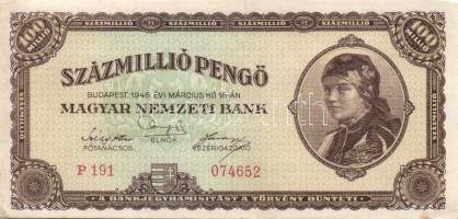 1945-46. 1000P (2x), 1000.000P (2x), 100.000.000P (3x) mindegyik egymásutáni sorszámokkal! T:II+,II