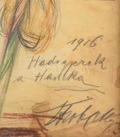 Olvashatatlan jelzéssel: Hadigyerek (I. világháborús gyerek), 1916. Ceruza, papír. Hátoldalán Ernst ...