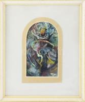 Olvashatatlan jelzéssel: Alak (üvegablak terve?). Akvarell, papír. Üvegezett fakeretben. 17×10 cm