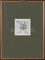 Szász Endre (1926-2003): Arckép. Rézkarc, papír, jelzett, számozott (19/100), üvegezett fakeretben, 9,5×9,5 cm