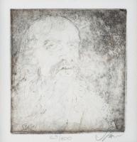 Szász Endre (1926-2003): Szakállas férfi portréja. Rézkarc, papír, jelzett, számozott (25/100), üveg...